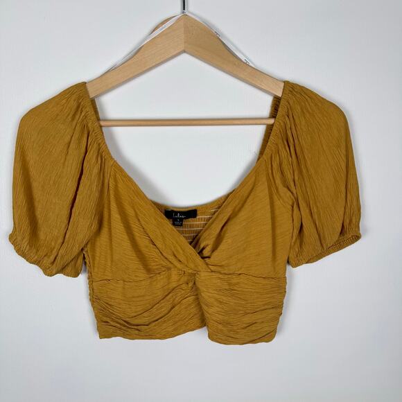 Lulus Women's Size Small Mustard Yellow Ruched Cropped‎ Top Find Your Sunshine - Picture 1 of 9